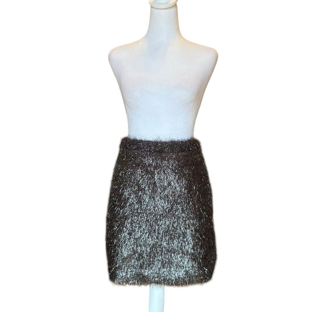 French Connection Silver Mini Skirt Stretch Tinsel Womens 10 New With Tags